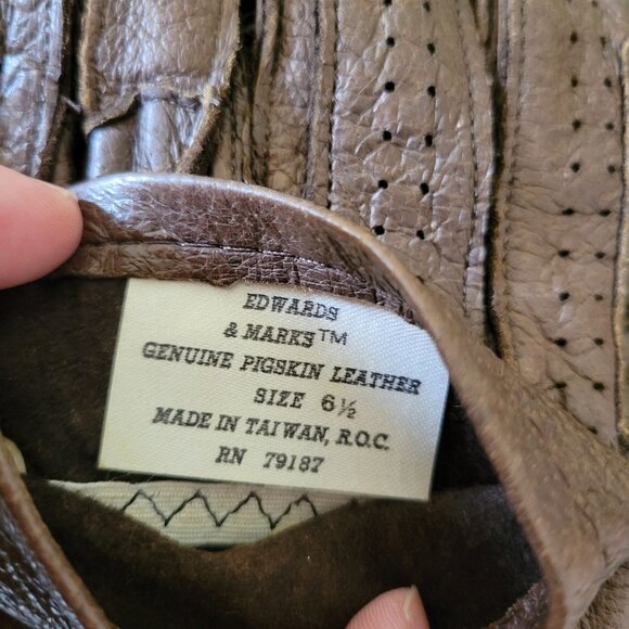 Edwards Marks Genuine Pigskin Leather Gloves Size 6 1/2‎ Brown Perforated Design - Picture 3 of 5